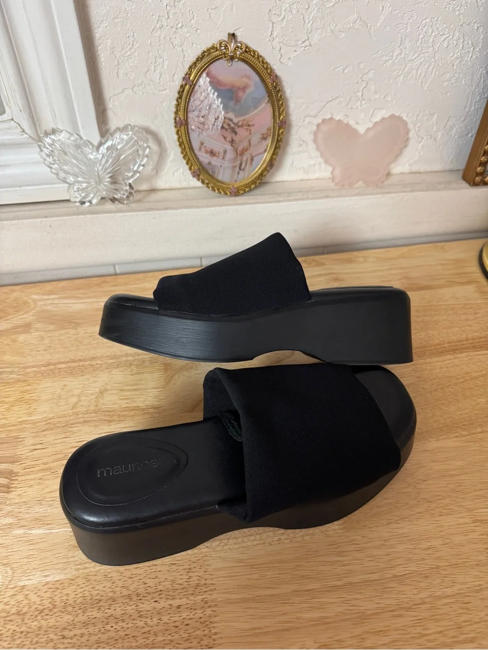 Maurices Black Platform Slide Sandals Size 8 Y2K Chunky Minimalist Wedge Slides